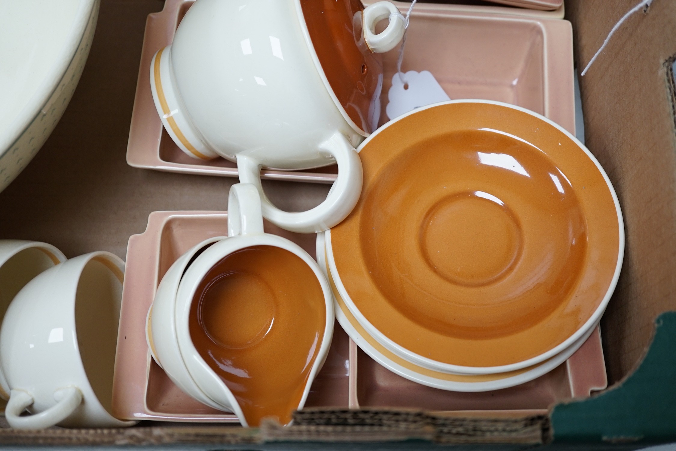 A Susie Cooper large bowl, a hors d'oeuvre set and a tea-for-two set